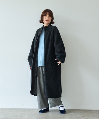 ユニ　yuni リネン　ガウン　ロング　コート　ブラック黒 予約]ウールタッチビッグスタンドロングコート/ブラック – Lumier