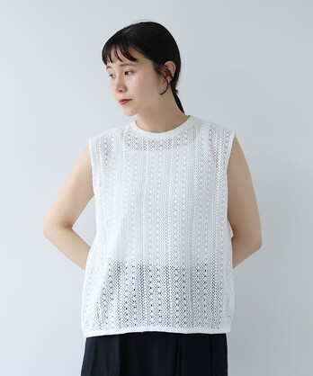 crochet cotton lace no-sleeves �v���I�[�o�[