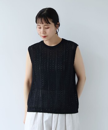 crochet cotton lace no-sleeves �v���I�[�o�[