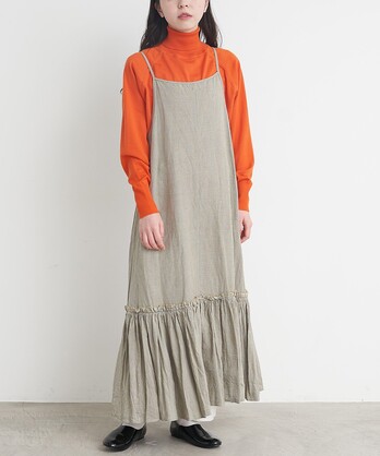 ●linen rayon check pepum jumper skirt