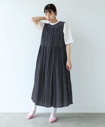 Rayon/Cupra/cotton print tiered no sleeves �����s�[�X