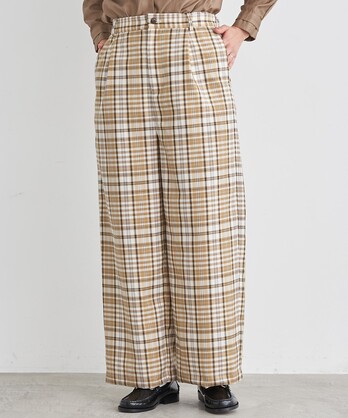 ○Wool　polyester check straight　wide　pants