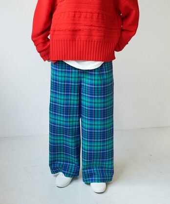 ○Wool　polyester check straight　wide　pants