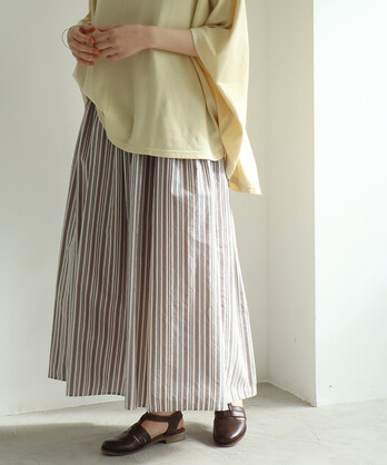 ○コットンキュプラ stripe pleated  gum スカート