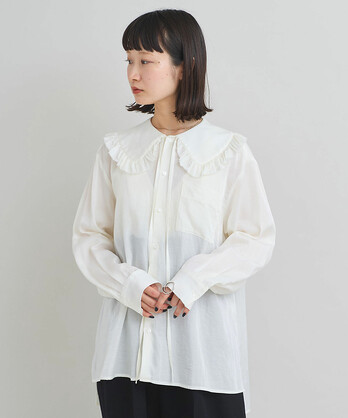 ■美品　iki　イキ　シャツ　長袖　シャツ　アイボリー　ビックカラー　シアー □美品 iki イキ シャツ 長袖 シャツ アイボリー ビックカラー