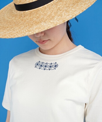 ○malle 40/2 コーマ天竺　花刺繍 Tシャツ