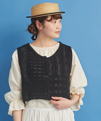 △malle Cotton/Linen 透かし編みショートベスト