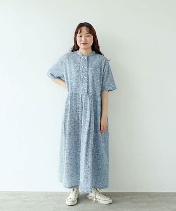 KAIチャイナワンピース水色homspunホームスパンビュルデサボン KAIチャイナワンピース水色homspunホームスパンビュルデサボン