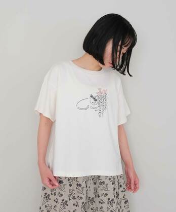 AMBIDEX Store 〇qiri ネコ Tシャツ(F クロ): FLAT-cic-HATENA