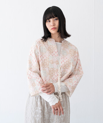美品 ビュルデサボン ショートブルゾン インディゴ 小花柄 アウター 美品 ビュルデサボン ショートブルゾン インディゴ 小花柄