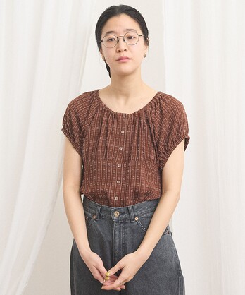 あむ　figlondon ギャザーブラウス fig London（フィグロンドン） ブラウス シャツ ribbon shirt