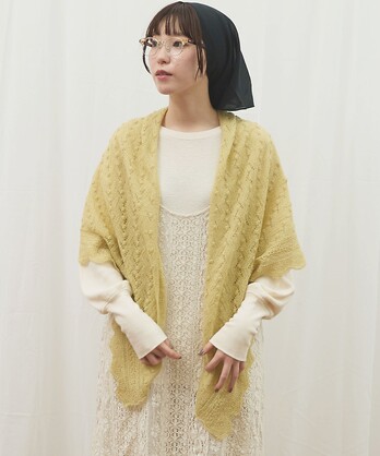 Plantation☆マシュマロ三重ガーゼビックストール/インディゴ×ホワイト♪ セール】ボリュームスリーブロングニットワンピース（ワンピース