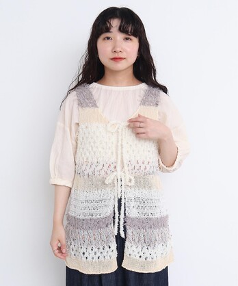 l&#39;atelier du savon - ぴょこまう AMBIDEX Store ○チュール編みこみ お花のベスト(F シロ): l