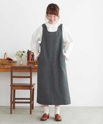 ○cdc ウール/リネン plaid チェックジャンパースカート