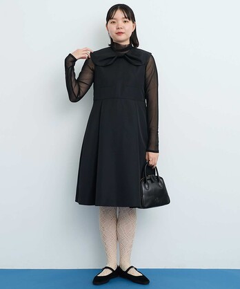 み様 ワンピース S黒 シースルー長袖 背中開き ミモレ丈マーメイドワンピース 黒